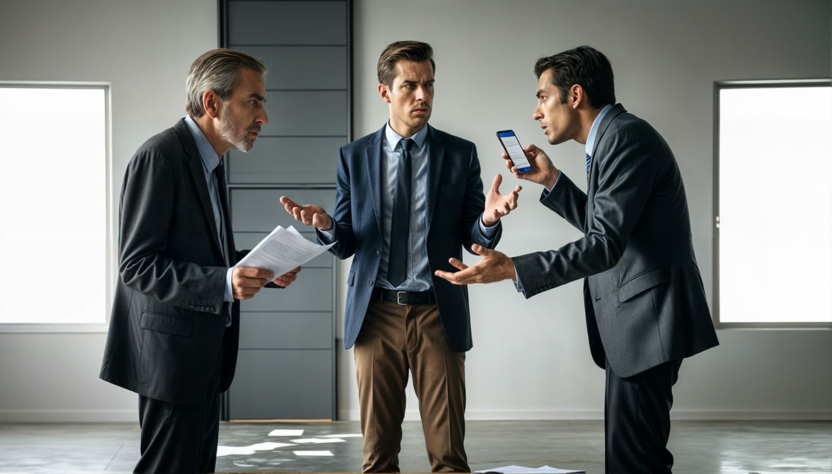 Three people arguing about dual agency.