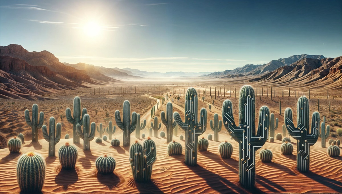 Rendering of digital cacti.
