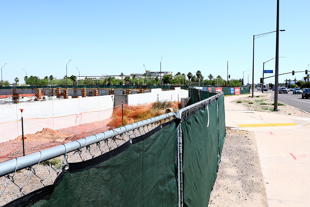 Construction progress at Optima McDowell Mountain Village in North Scottsdale.