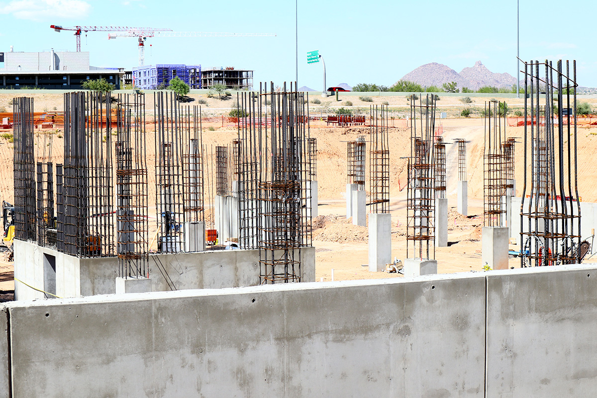 Construction progress at Optima McDowell Mountain Village in North Scottsdale.