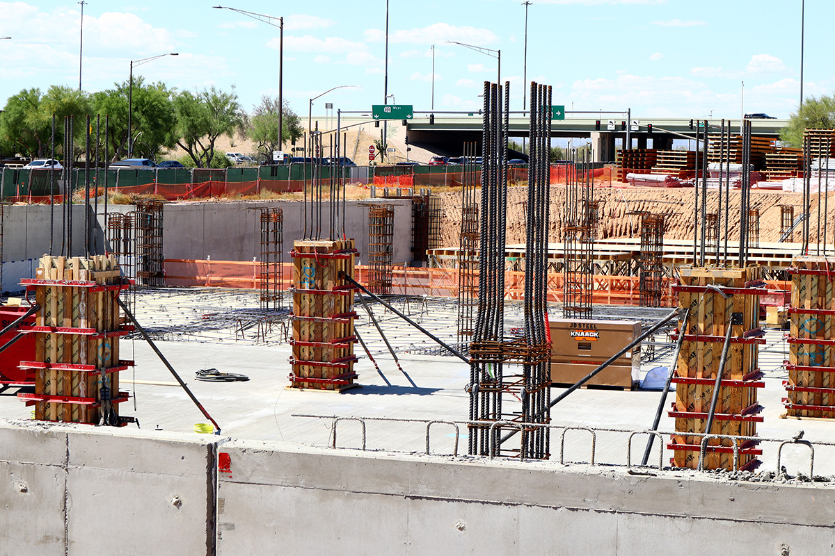 Construction progress at Optima McDowell Mountain Village in North Scottsdale.