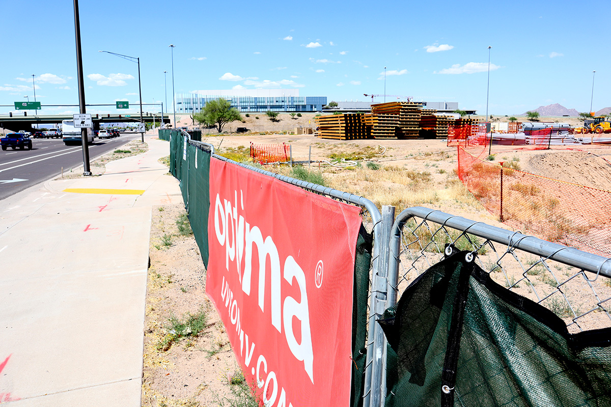 Construction progress at Optima McDowell Mountain Village in North Scottsdale.