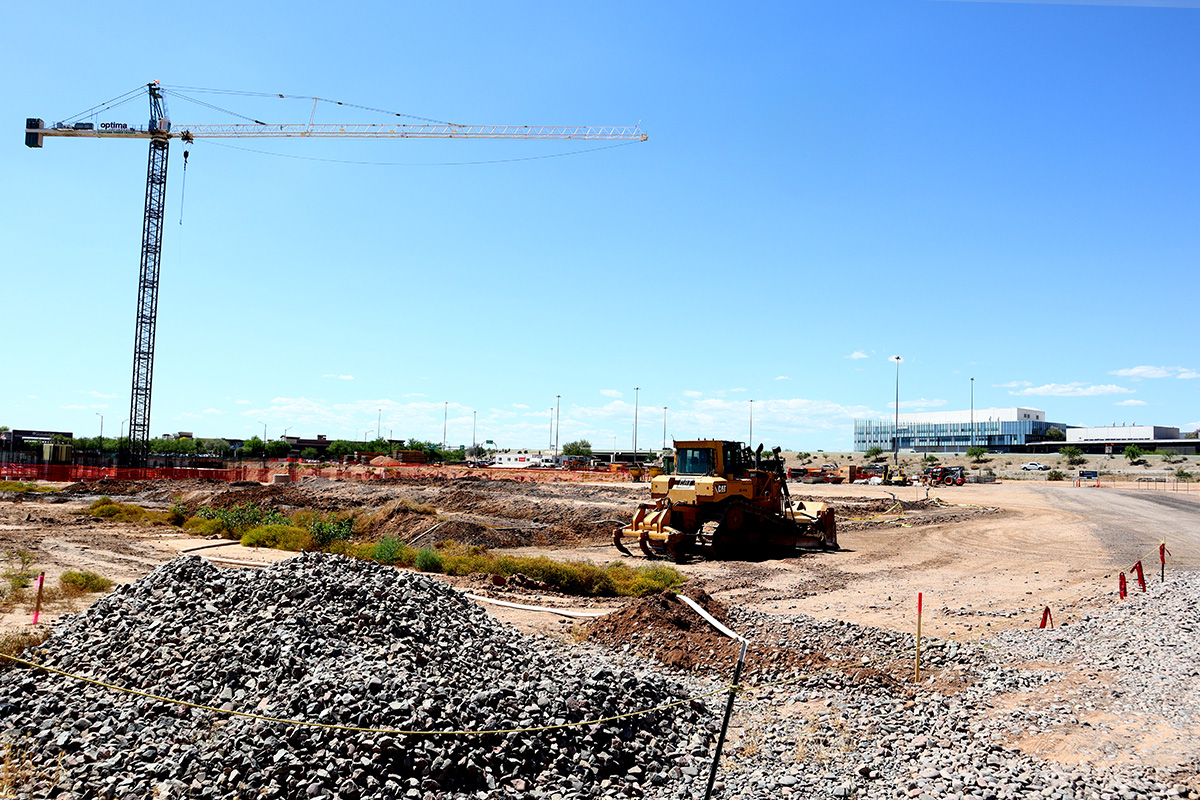 Construction progress at Optima McDowell Mountain Village in North Scottsdale.