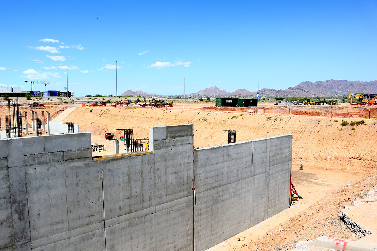 Construction progress at Optima McDowell Mountain Village in North Scottsdale.