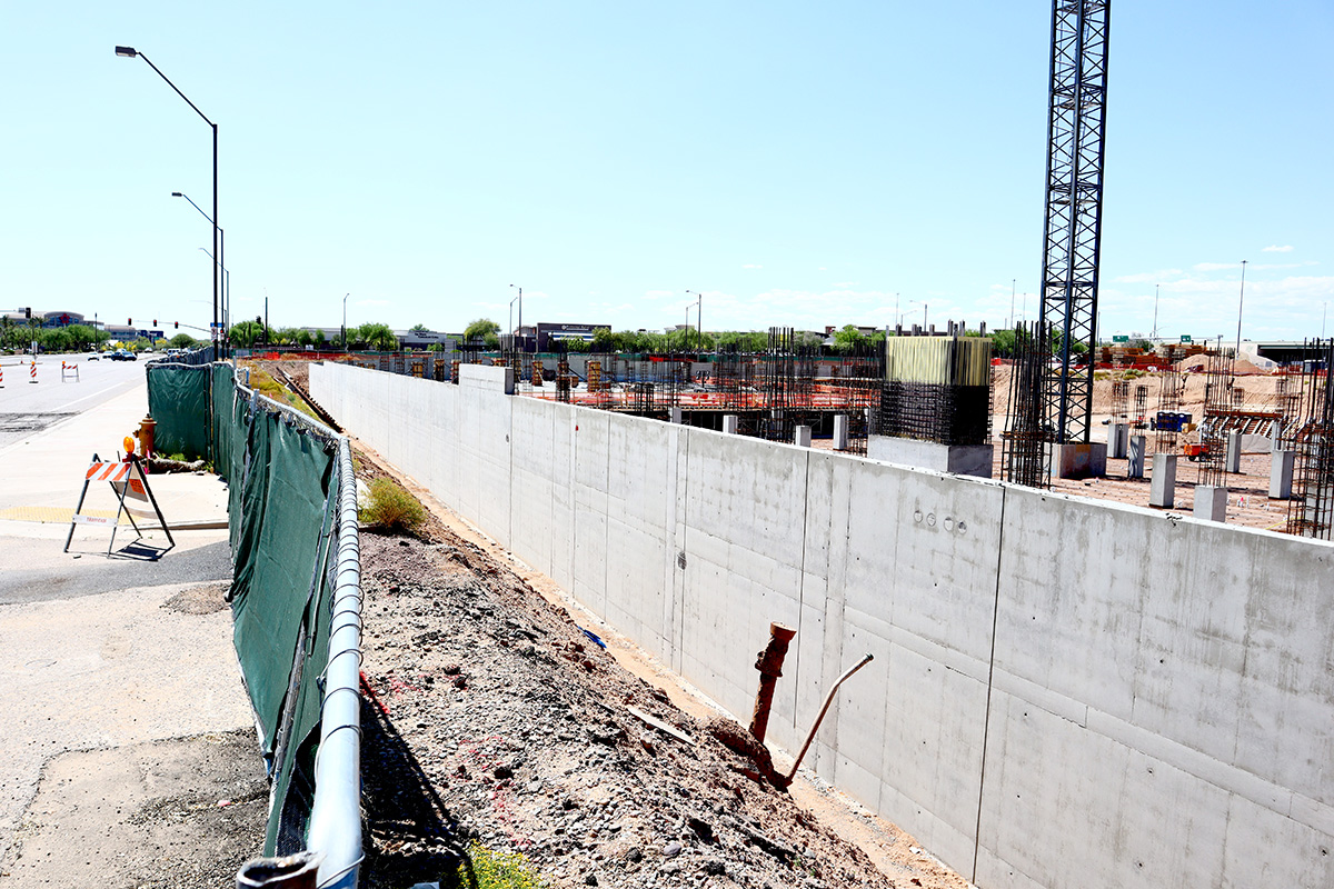 Construction progress at Optima McDowell Mountain Village in North Scottsdale.
