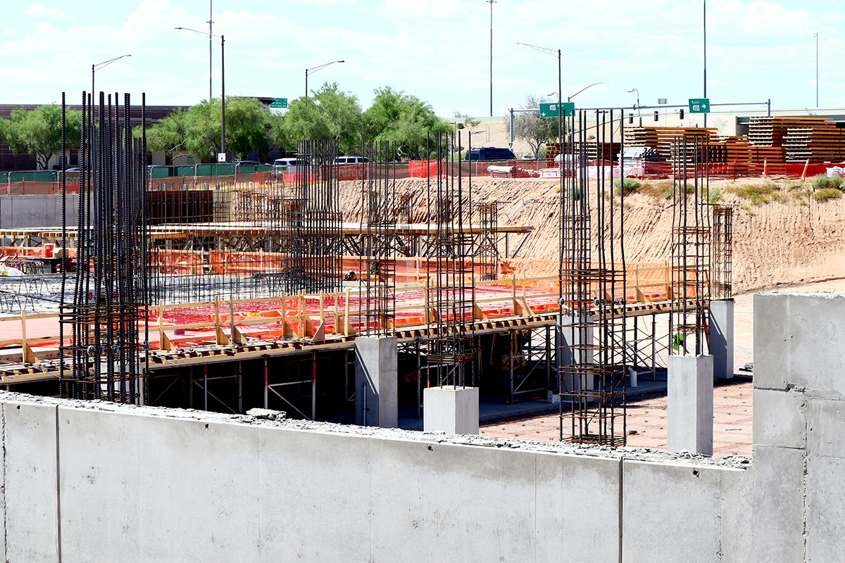 Construction progress at Optima McDowell Mountain Village in North Scottsdale.