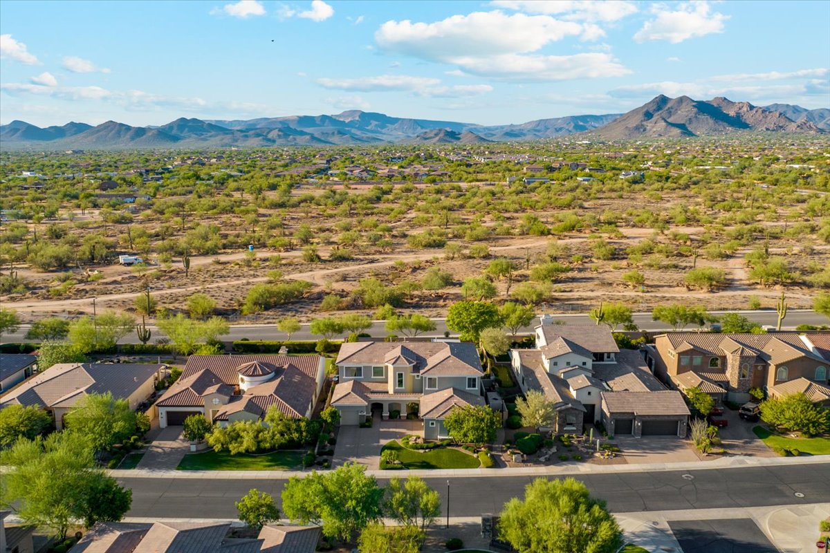 A drone photo of the Arizona desert.