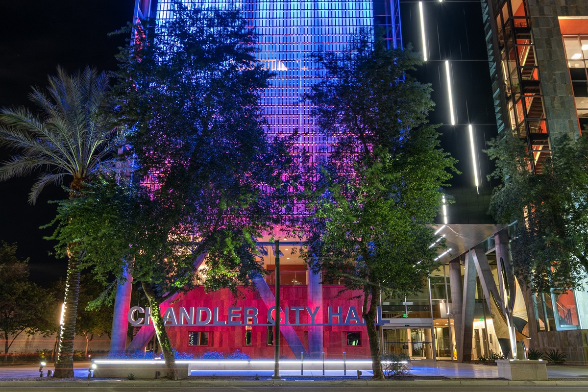 Chandler City Hall at night.