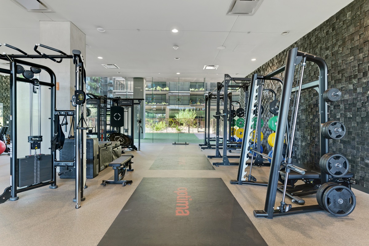 A exercise room in the Optima Optima Kierland condo development.