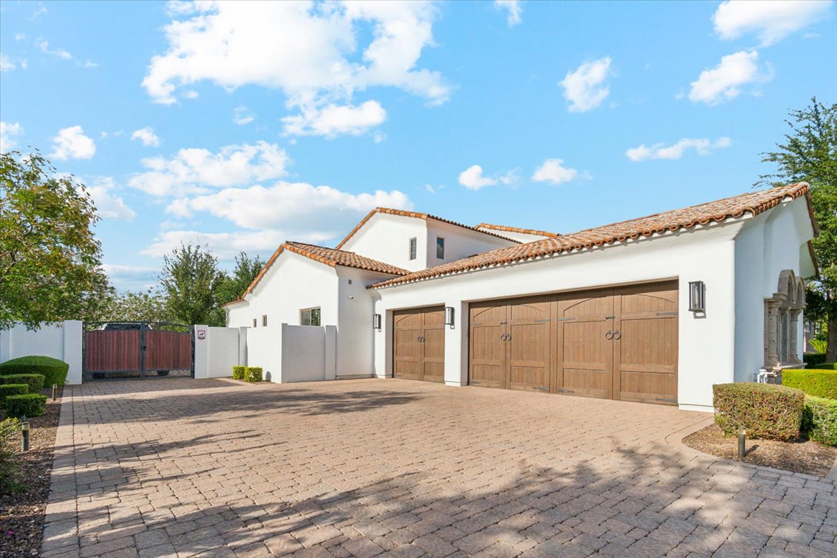 A ;luxury home seen from the front.