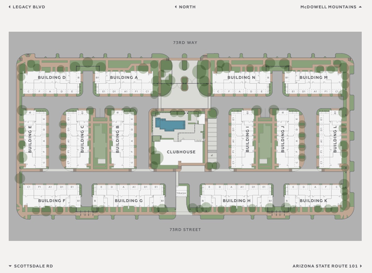 The site plan for Atavia luxury condos in North Scottsdale.