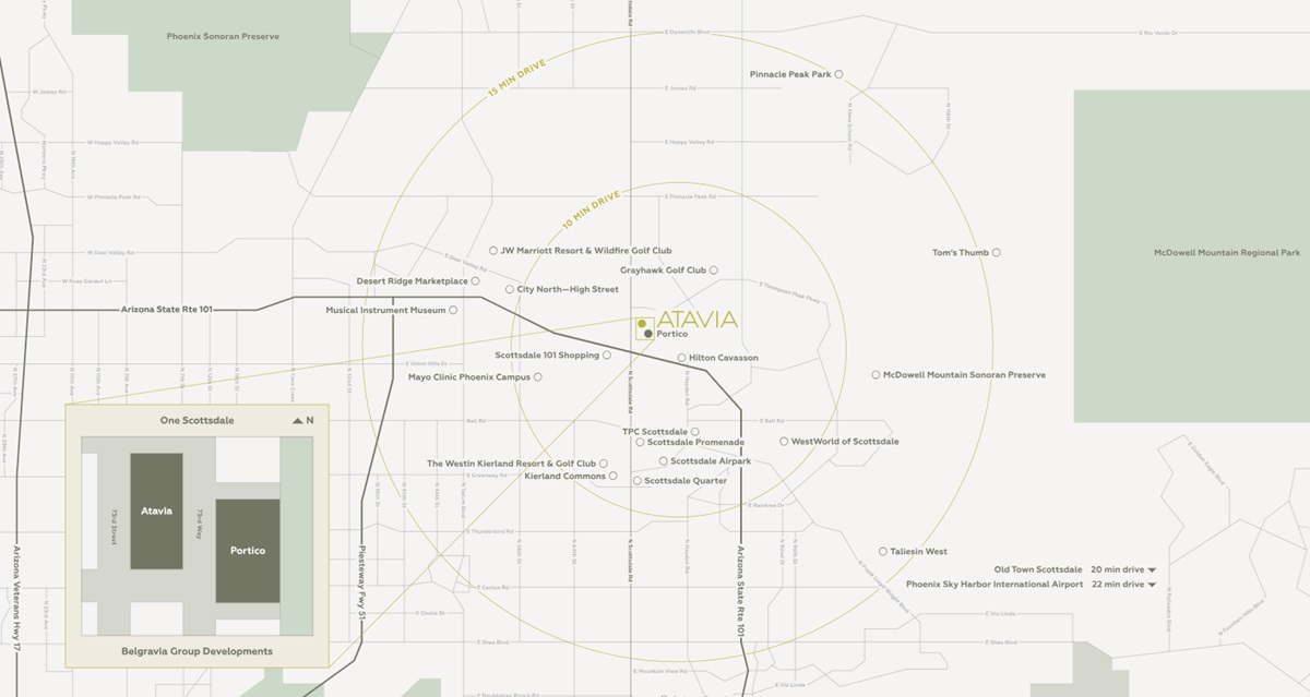 A map showing the location of Atavia condos in North Scottsdale.