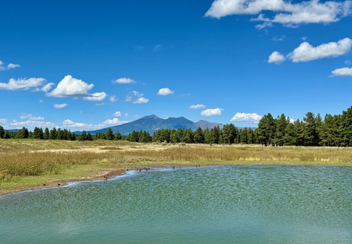 A blue lake in Flagstaff, Arizona.