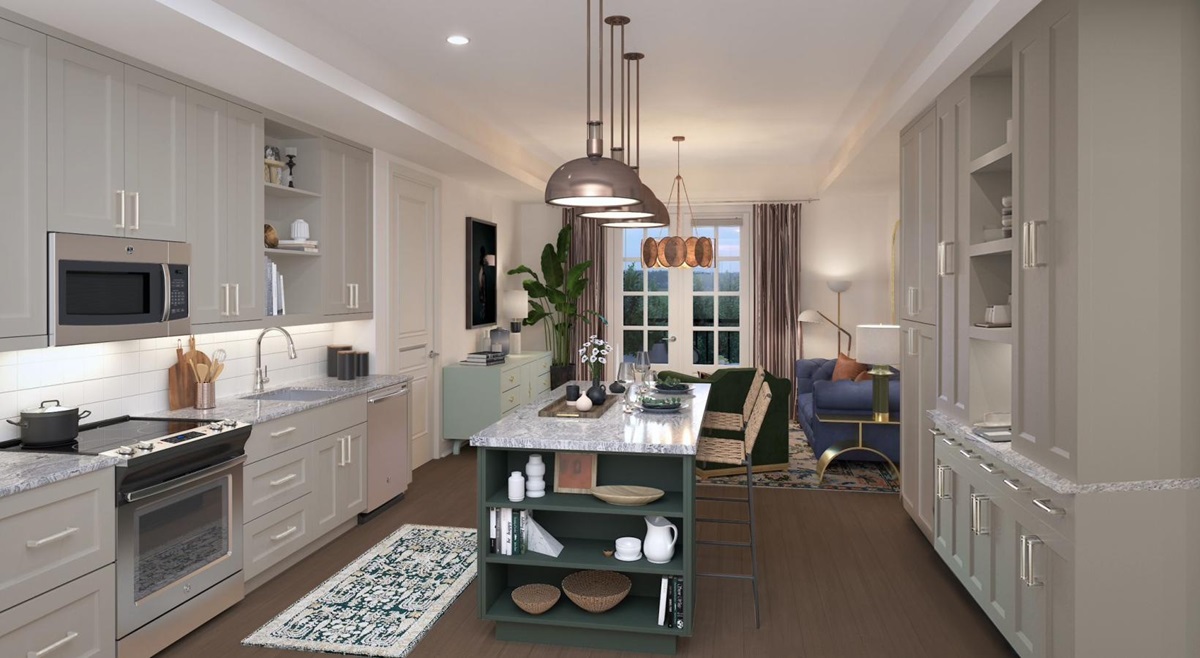 Rendering of the kitchen interior of The Beverly by StreetLights.