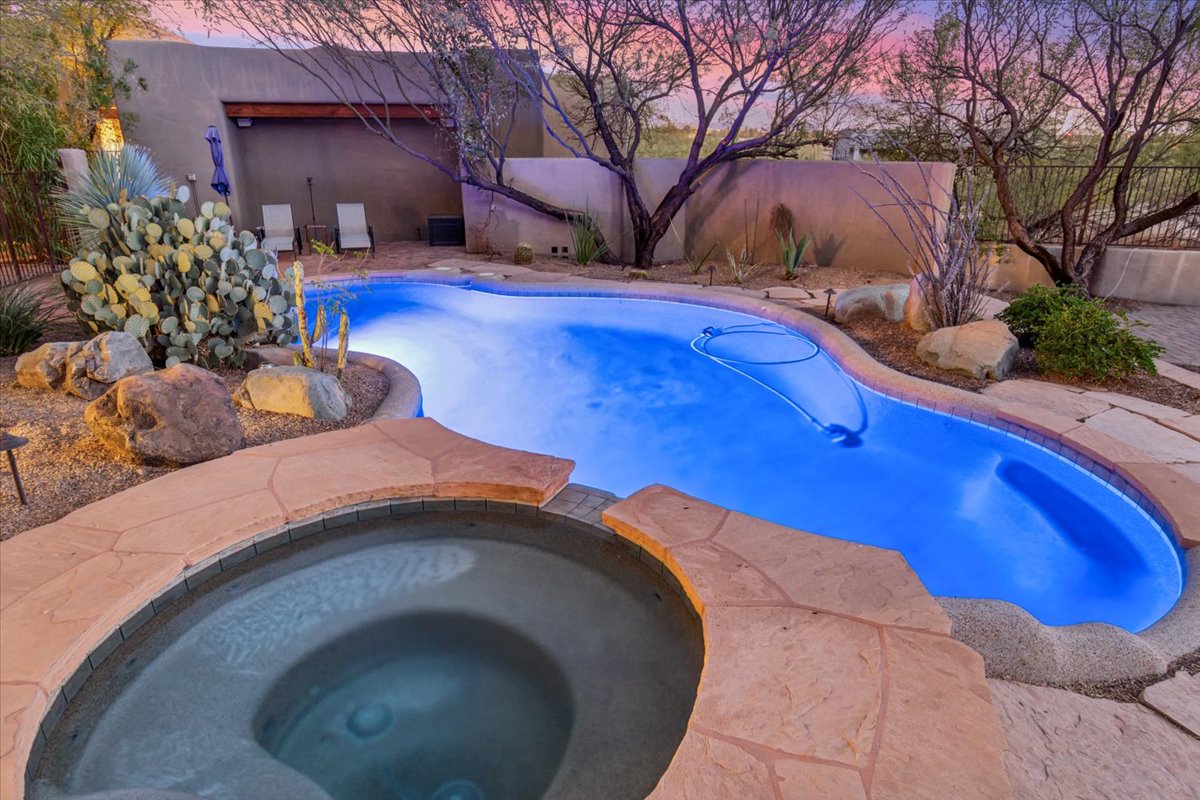 Backyard resort pool of a home in Cave Creek, Arizona.