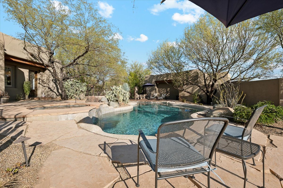 Backyard resort pool of a home in Cave Creek, Arizona.