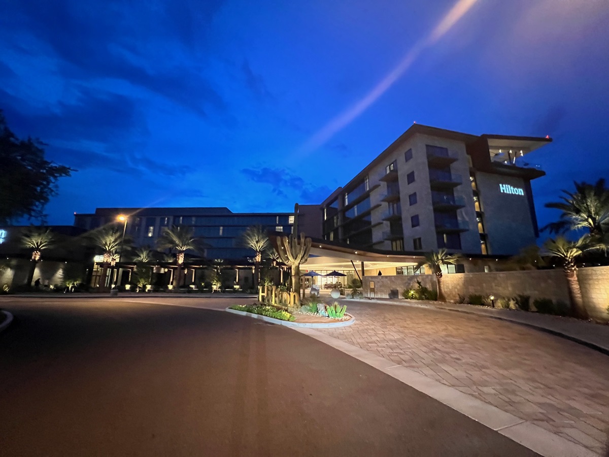 The Hilton Residences in Cavasson at sunset.