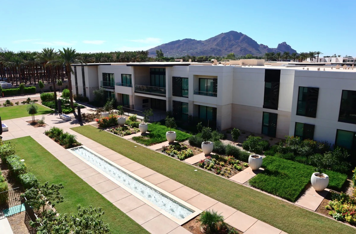 Scenic view of the Ritz-Carlton Residences in Paradise Valley featuring Camelback Mountain in the background.