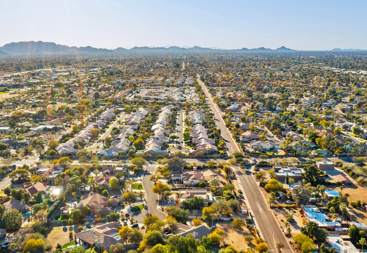 A drone photo of a housing community in Arizona.