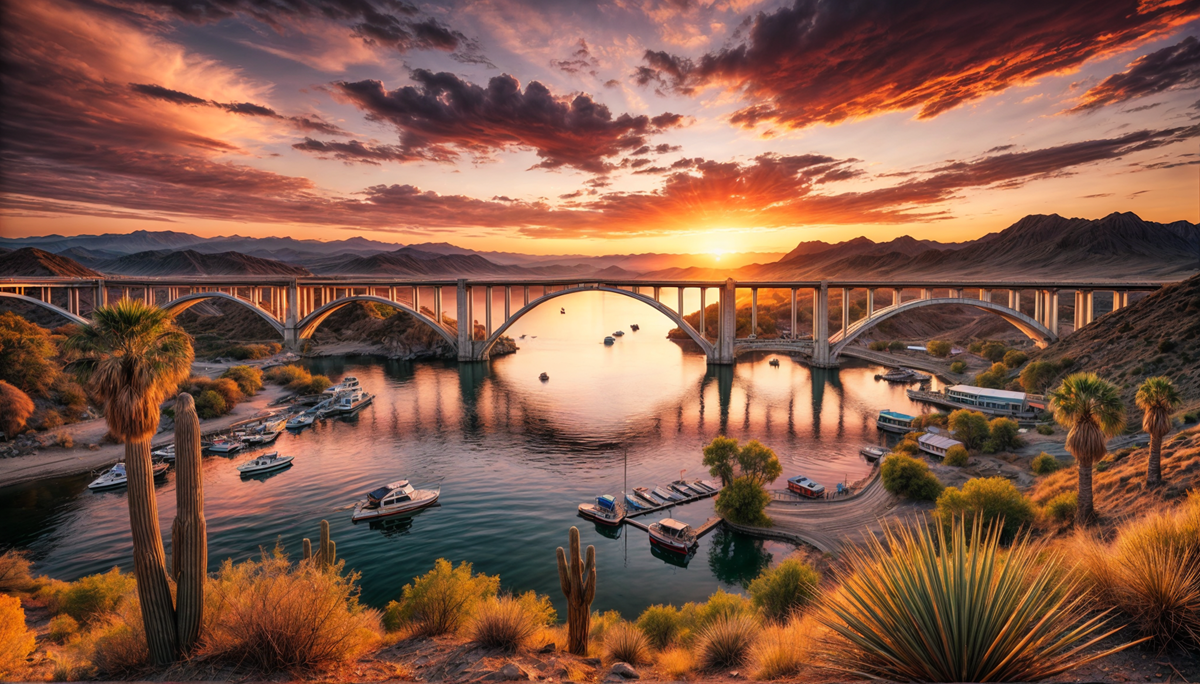 A rendering of Lake Havasu at sunset.