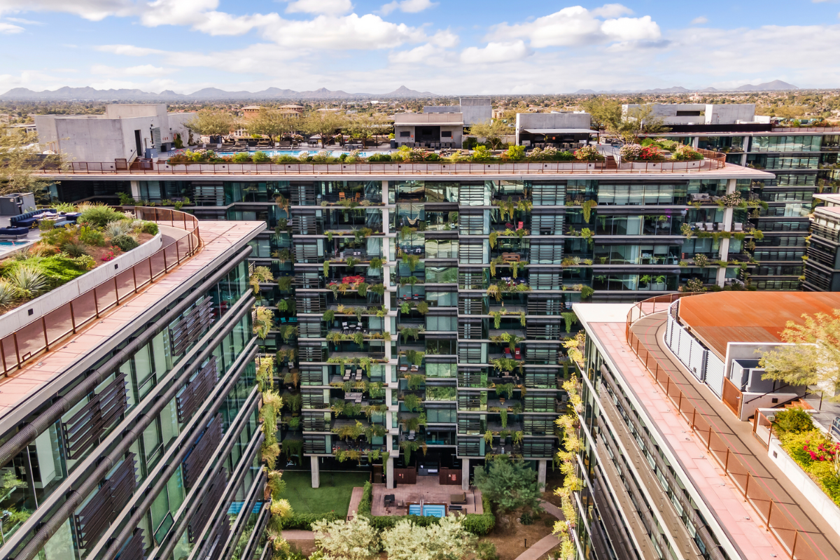 Drone photo of Optima Kierland in North Scottsdale.