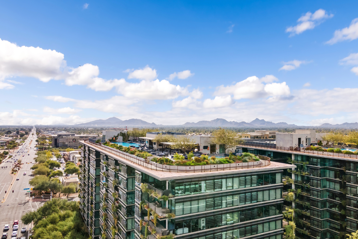 Drone photo of Optima Kierland in North Scottsdale.