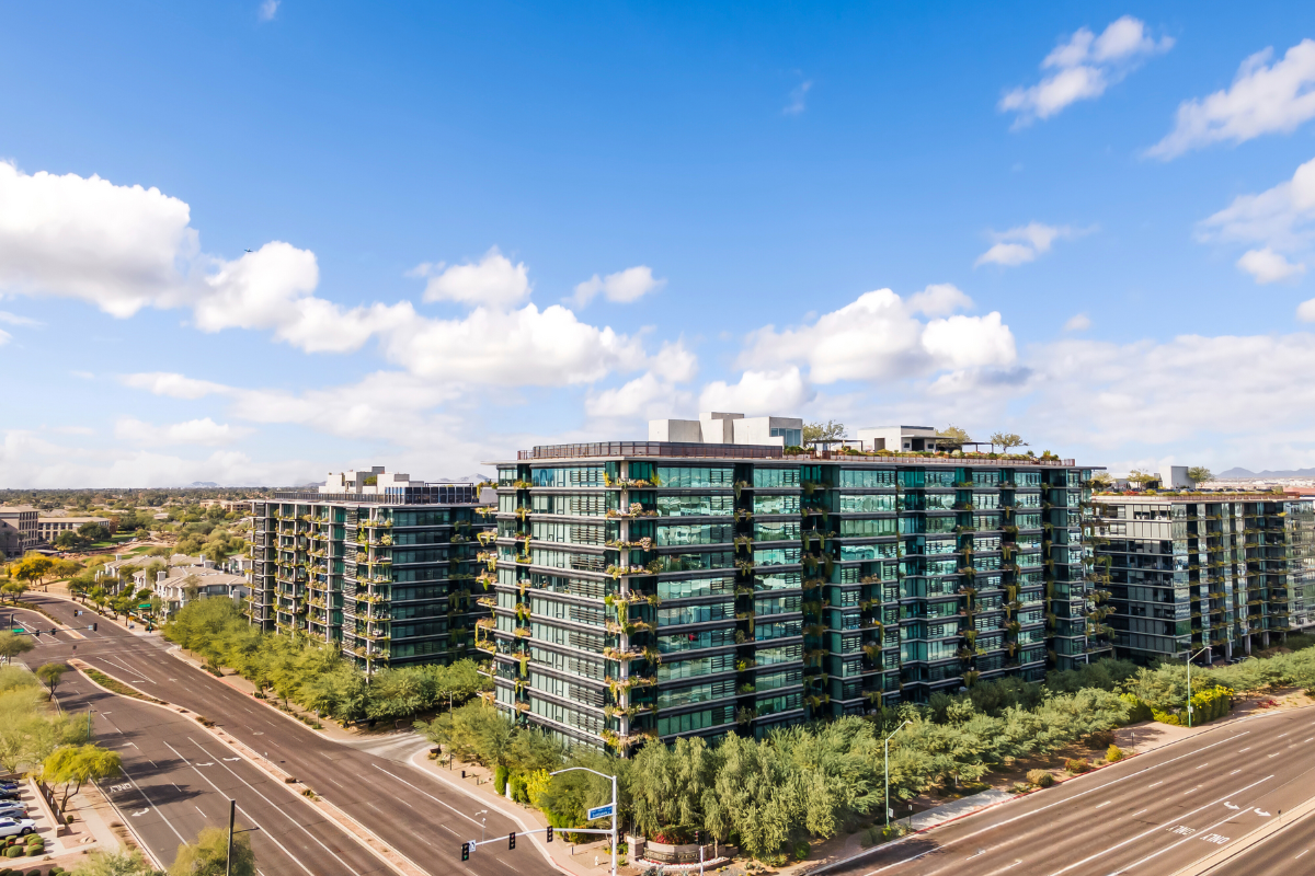 Drone photo of Optima Kierland in North Scottsdale.