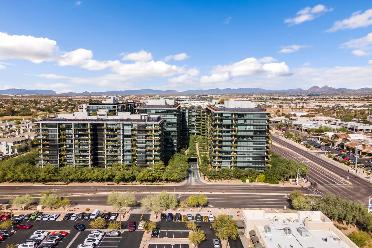 Drone photo of Optima Kierland in North Scottsdale.