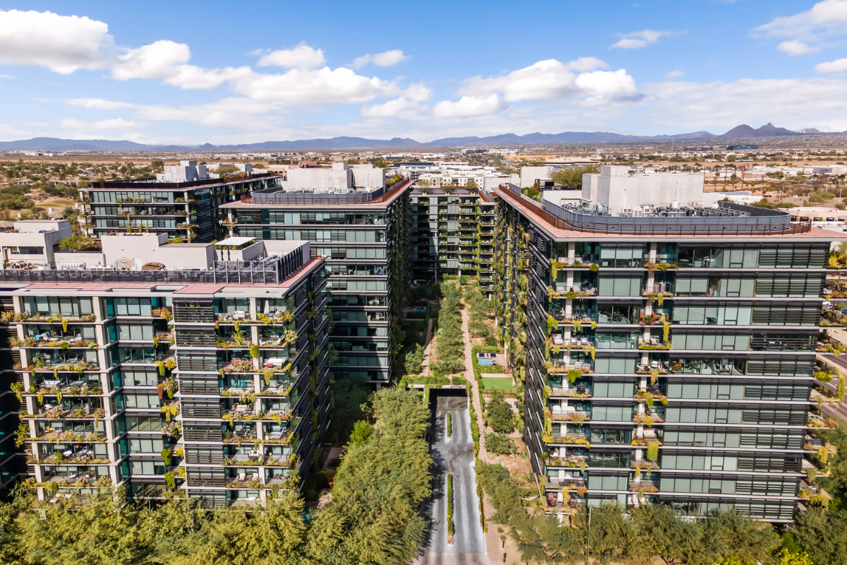 Drone photo of Optima Kierland in North Scottsdale.
