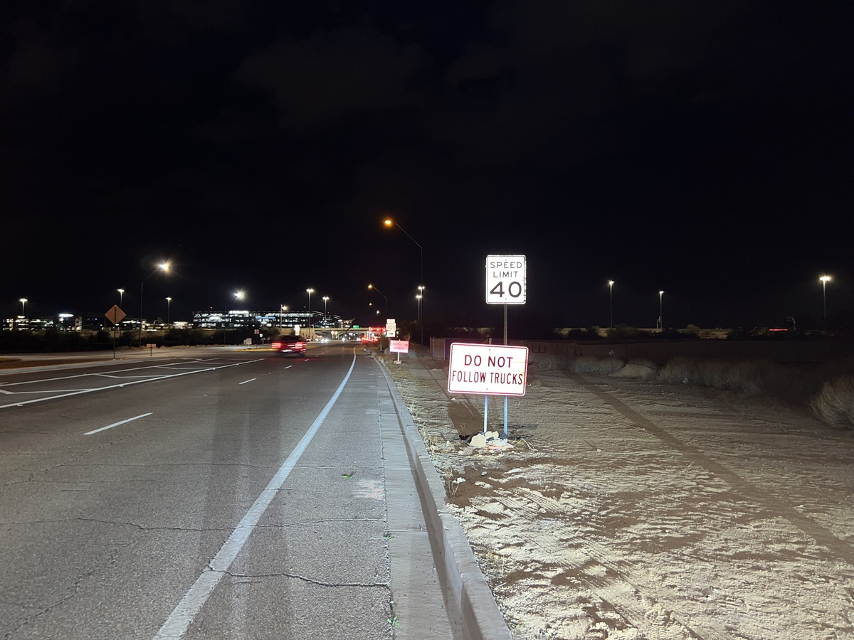 Photo of Hayden Road at night.