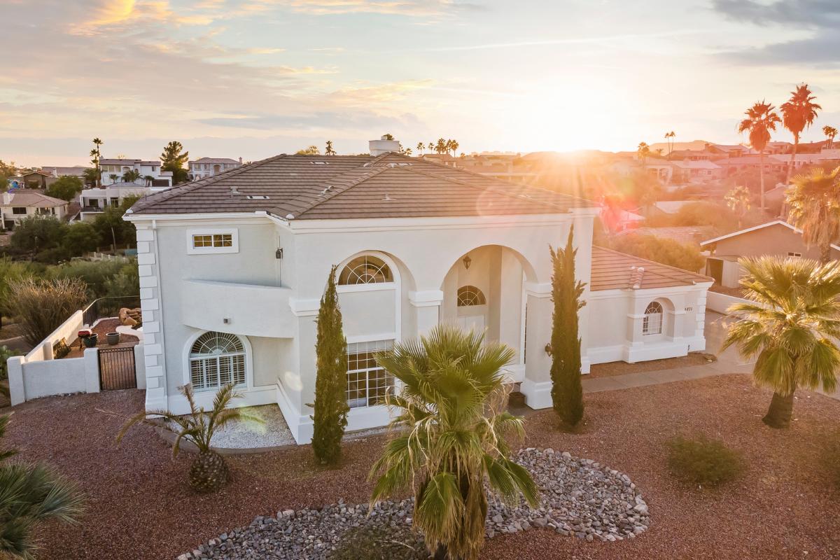 A drone shot of a luxury home and neighborhood in Fountain Hills.