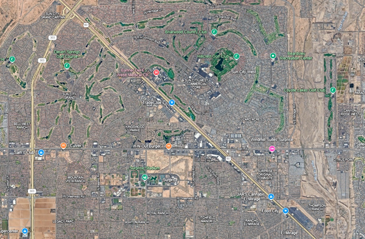 A map of Surprise, Arizona.