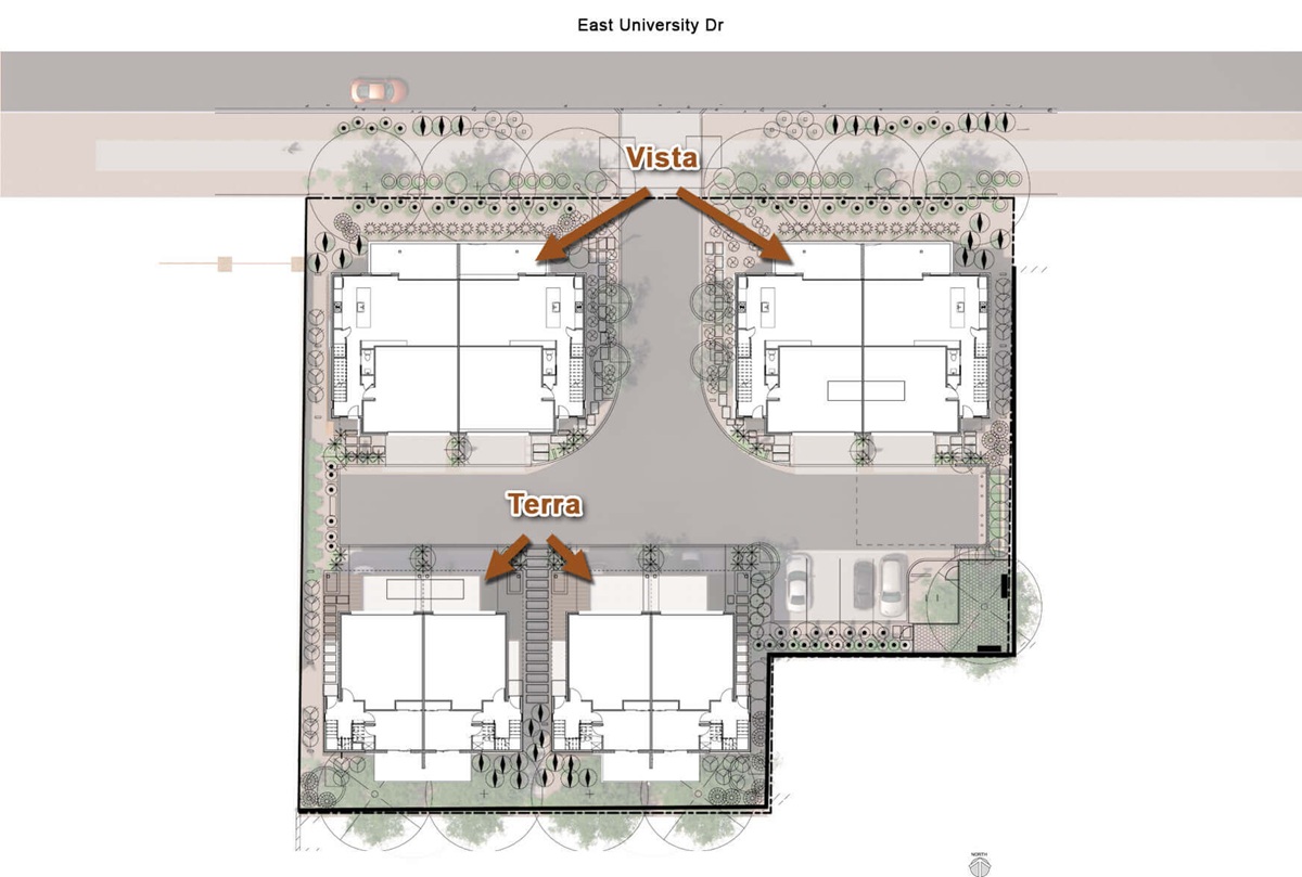 Site plan for Vedana Townhomes in Tempe, Arizona.
