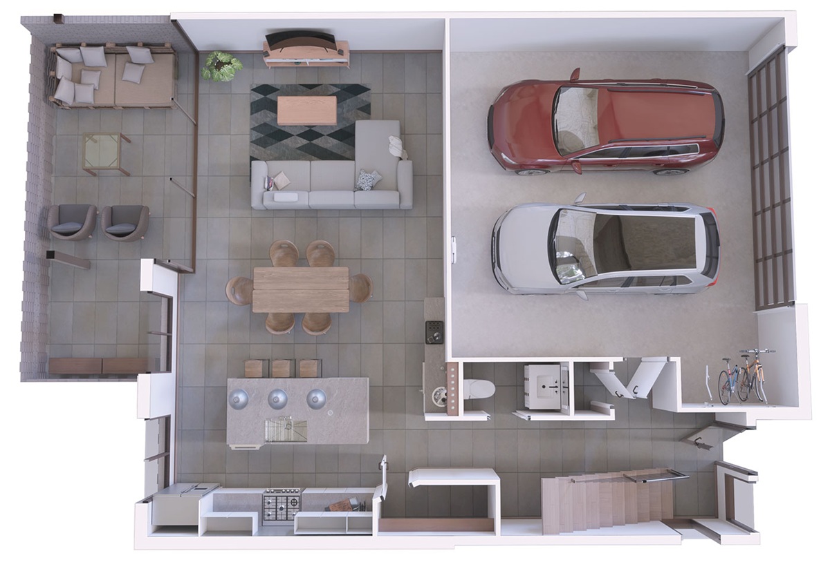Rendering of the Vista townhome floor plan at Vedana Tempe.