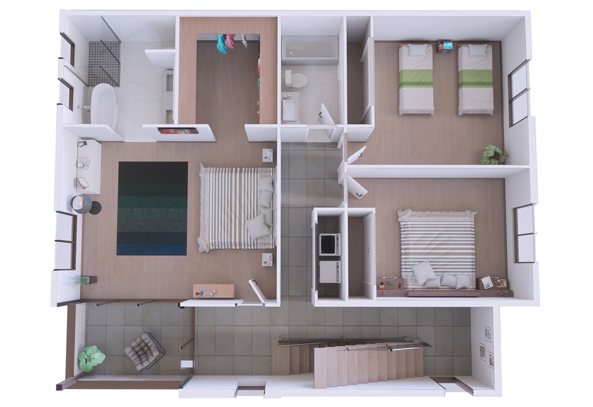 Rendering of the Vista townhome floor plan at Vedana Tempe.