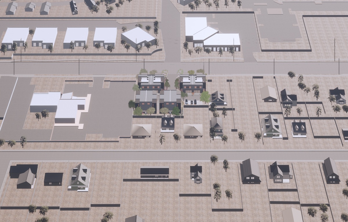 Rendering of Vedana Townhomes in Tempe, Arizona seen from above.