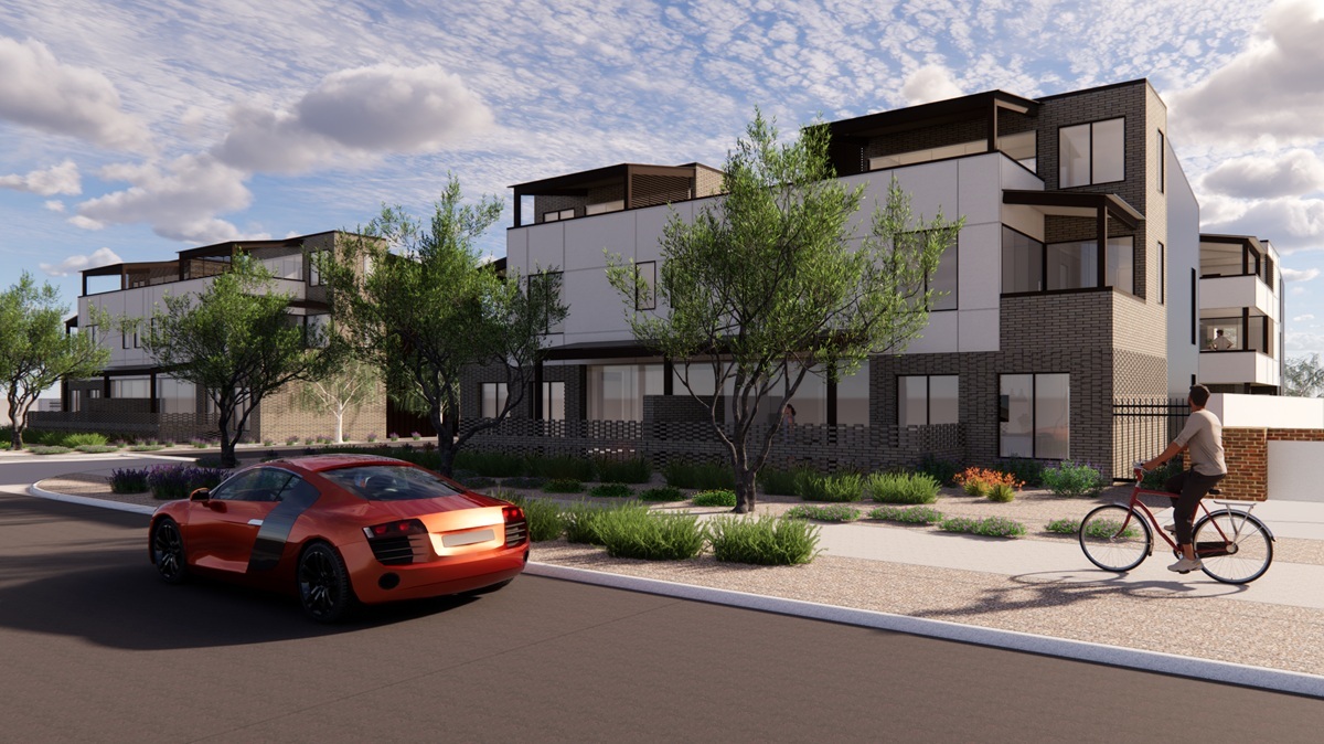 Rendering of Vedana Townhomes in Tempe, Arizona.
