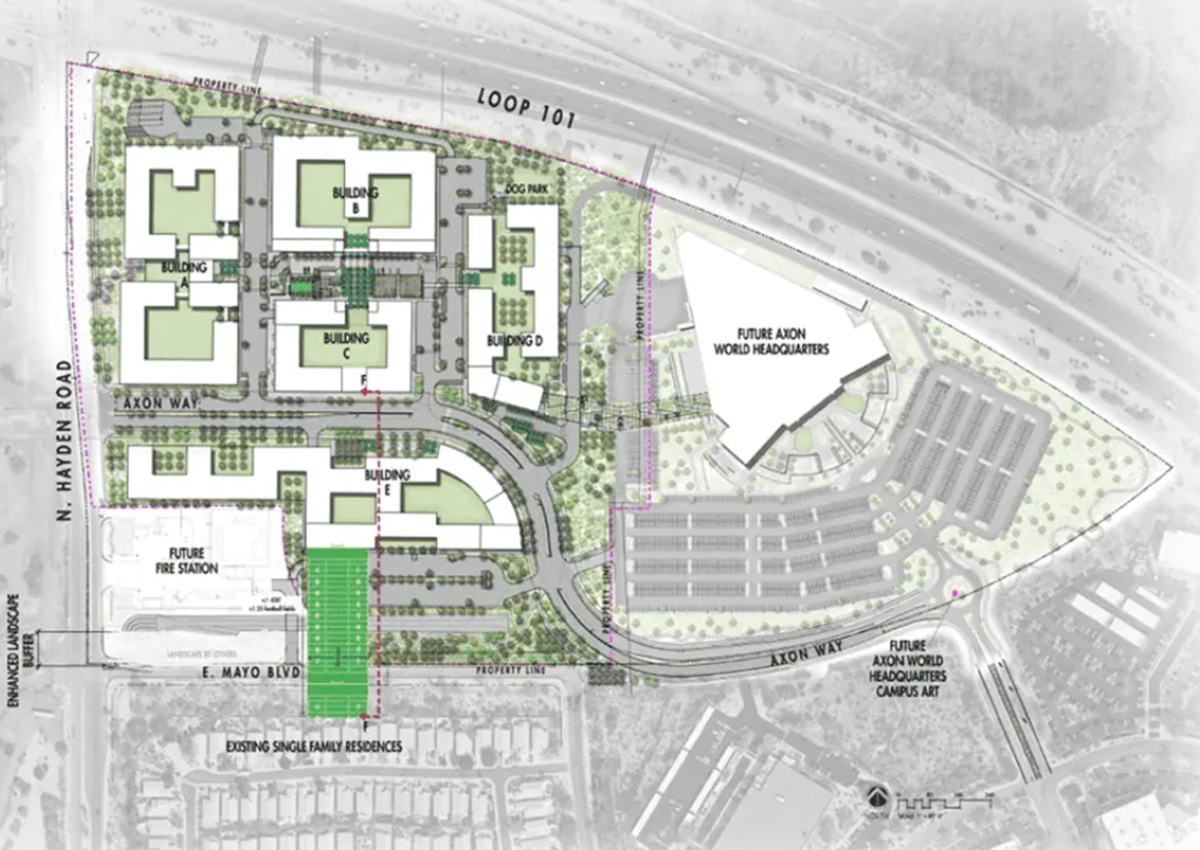 The site plan for Axon's new proposed headquarters in North Scottsdale.
