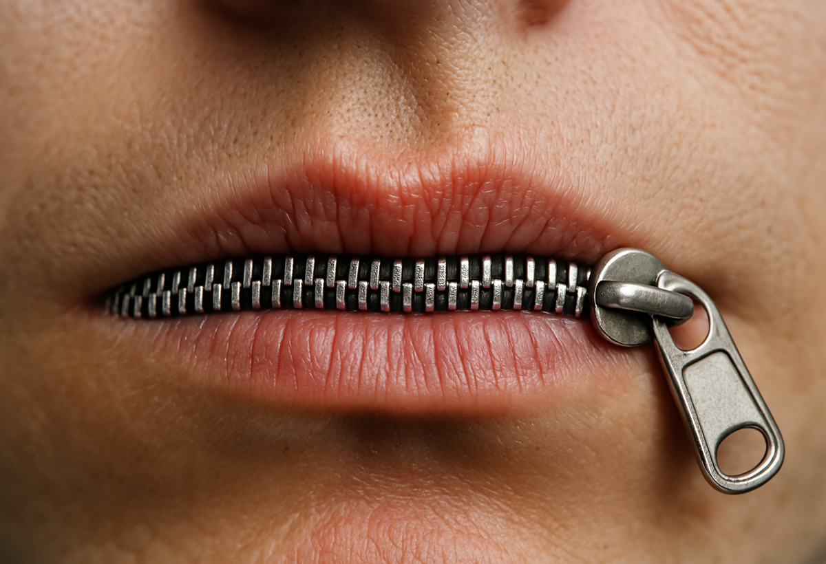 A mouth with a zipper.
