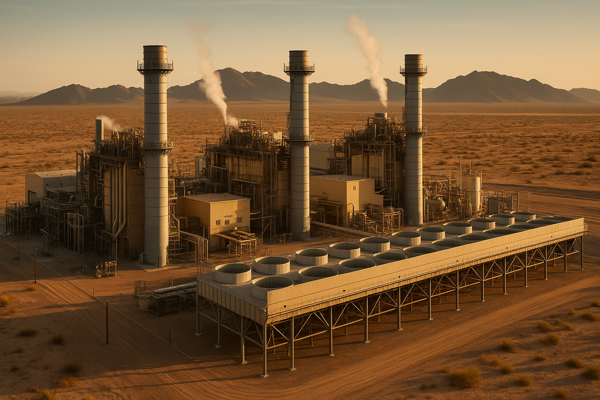 Rendering of a power plant in the desert.