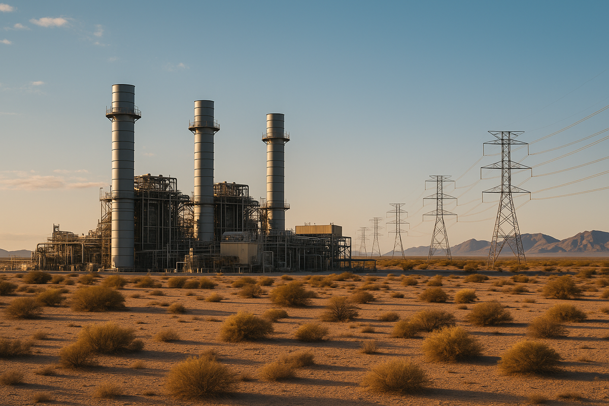Rendering of a power plant in the desert.