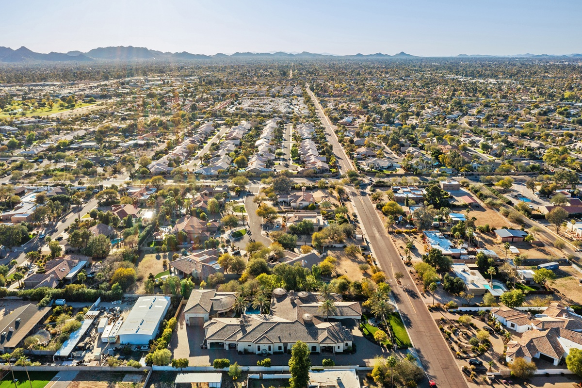 Drone image high above the Greater Phoenix metro.