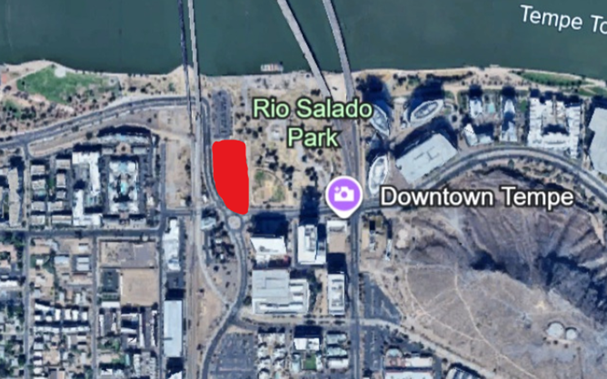 Top down view of a possible future condo project at Tempe Town Lake.