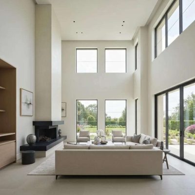 Rendering of a high end living room.