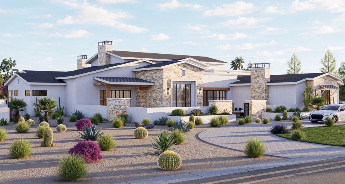 Rendering of a modern custom home in Scottsdale.