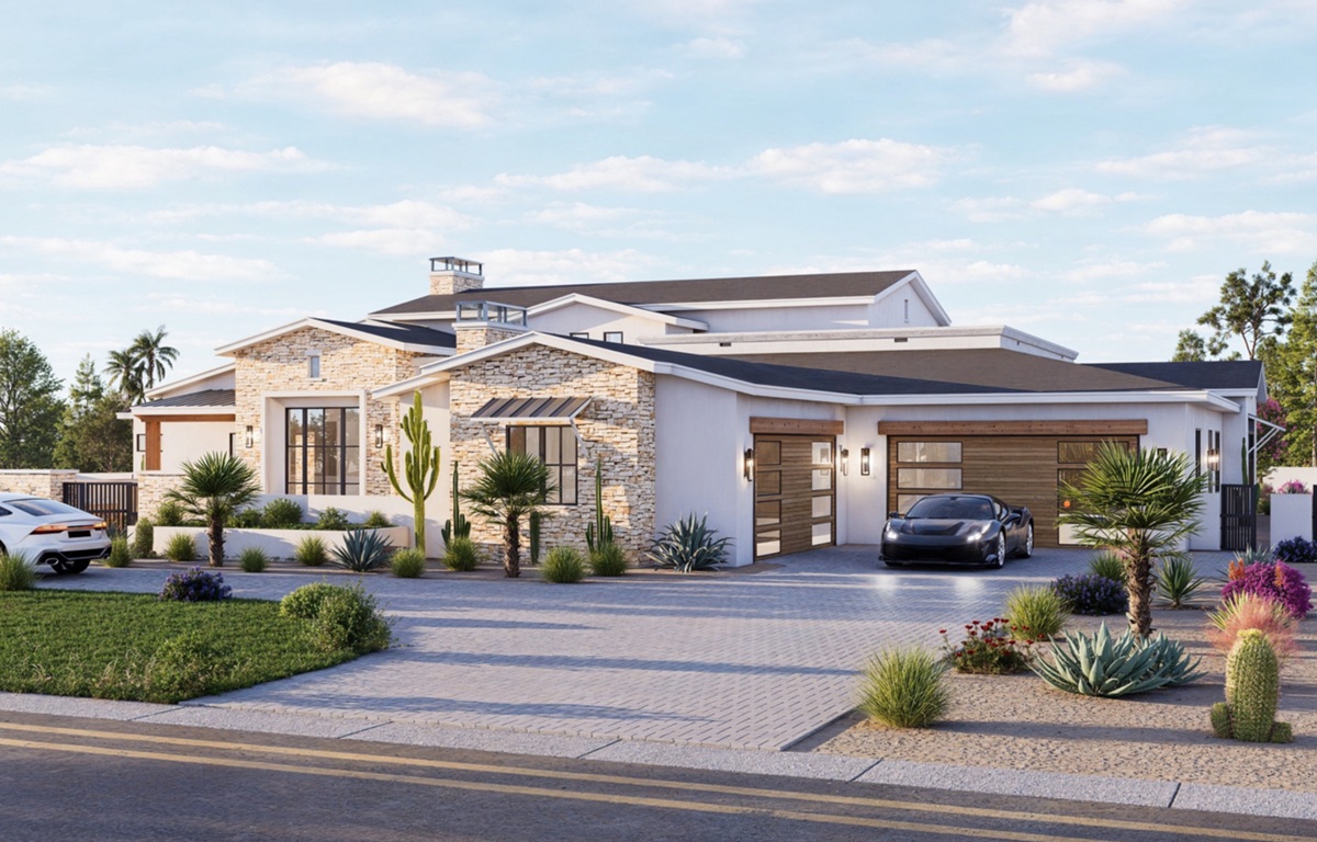 Rendering of a modern custom home in Scottsdale.