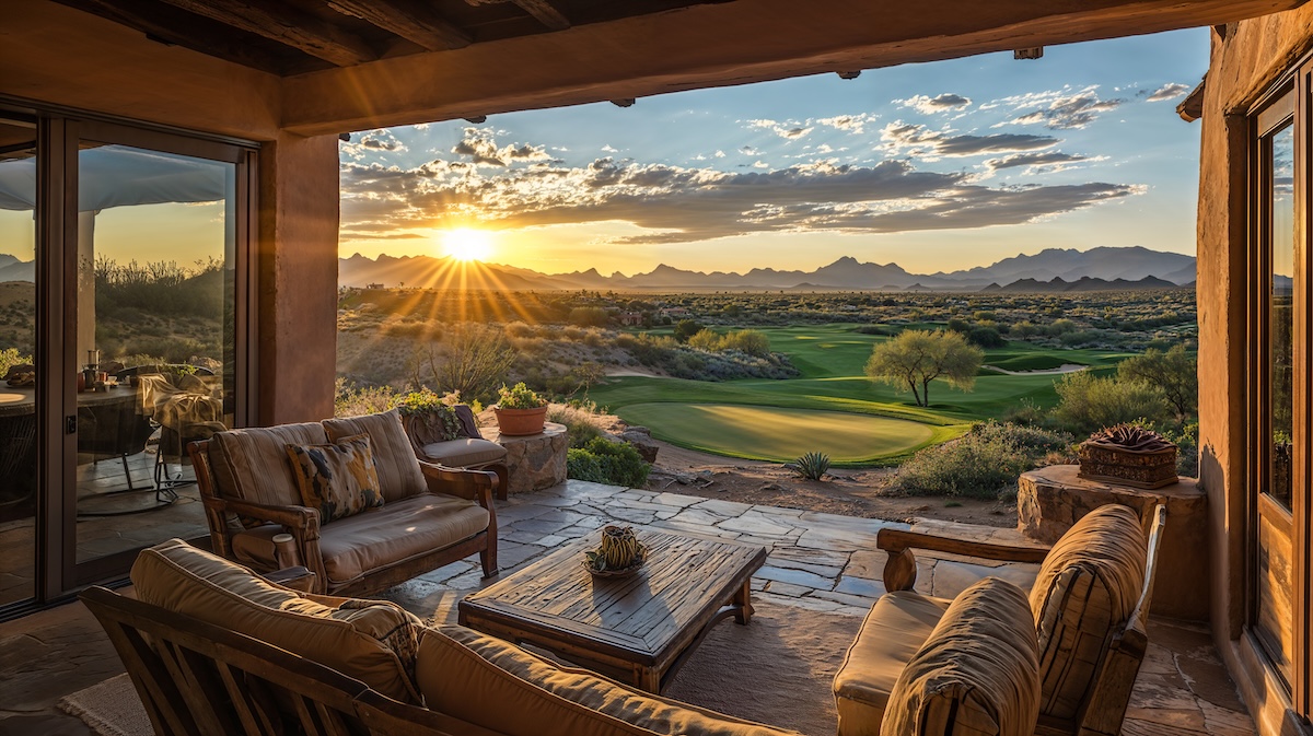 patio of luxury Arizona home with mountains in view