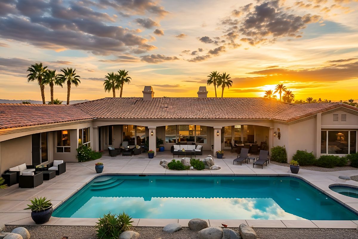 luxury home in arizona with backyard furniture and swimming pool