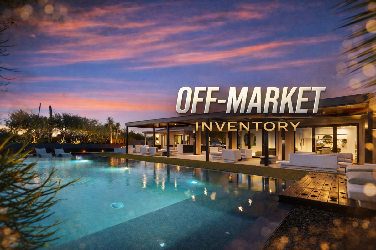 Luxury Scottsdale poolside estate at sunset highlighting off-market inventory opportunities.
