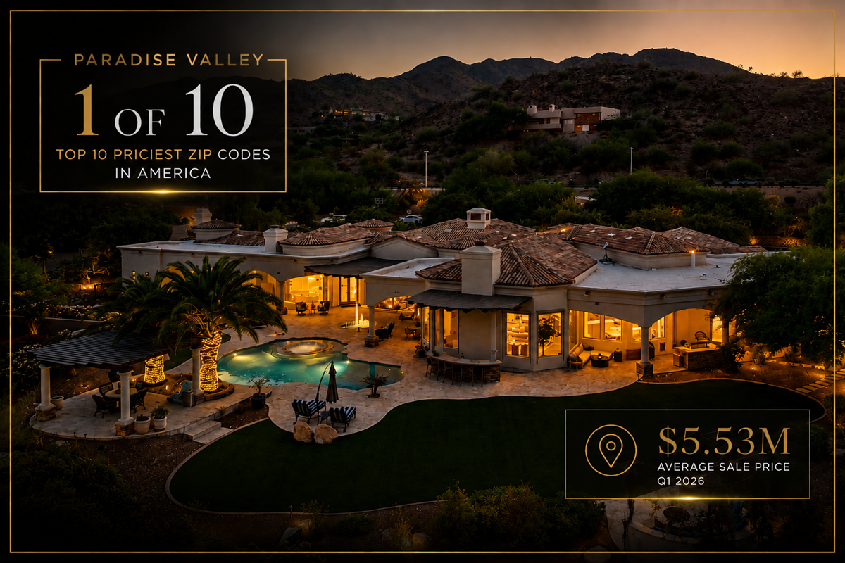 Luxury Paradise Valley estate with $5.53M average sale price graphic.